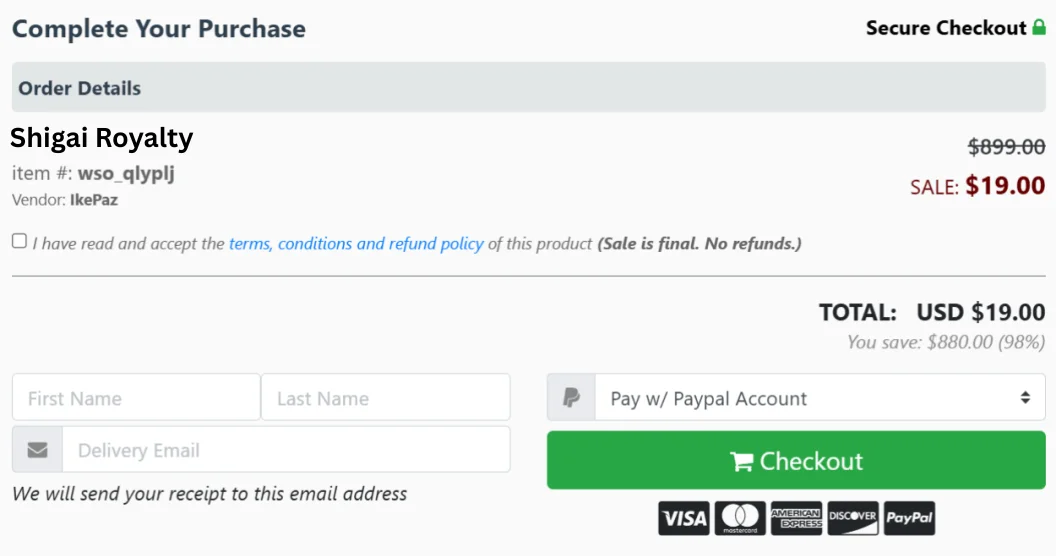 Shigai-Royalty-checkout-page